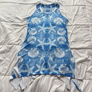 Womens One Size Blue Tropical Cover Up Dress Beach Summer Resortwear Jeweled